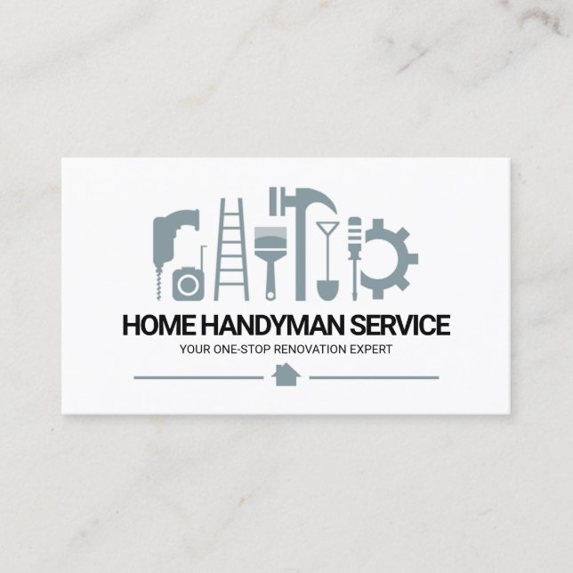Retro Construction Handyman Tools Motif Business Card (Front)