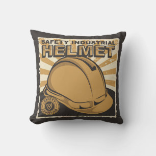 Retro Construction - safety helmet Throw Pillow