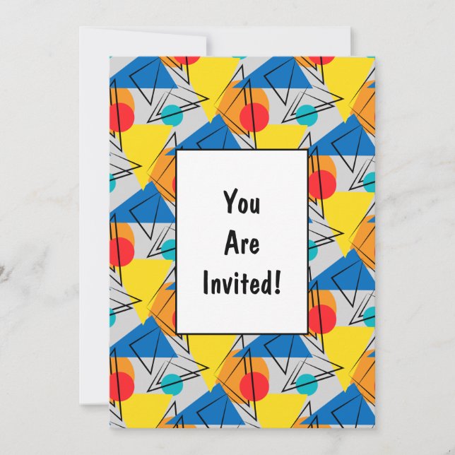 Retro Contemporary Geometric Colorful Pattern Invitation (Front)