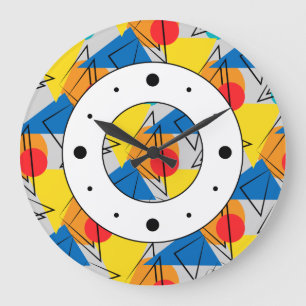 Retro Contemporary Geometric Colorful Pattern Large Clock