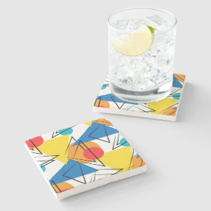 Retro Contemporary Geometric Colorful Pattern Stone Coaster