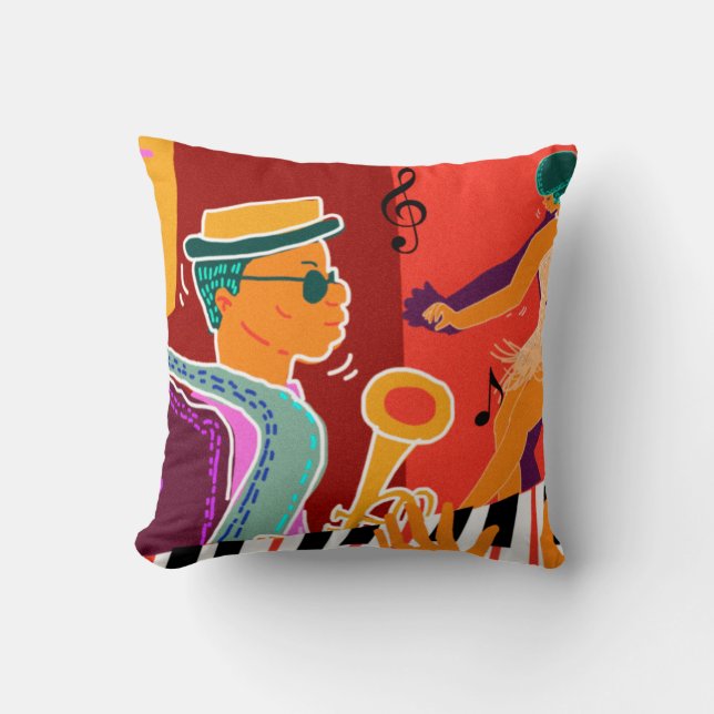 Retro contrast music festival jazz throw pillow (Front)