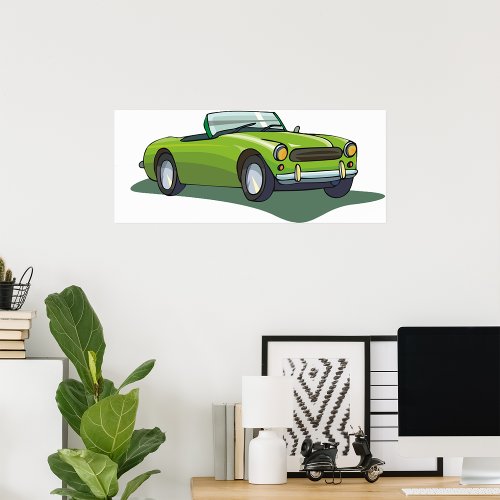 Retro Convertible Green Car Poster