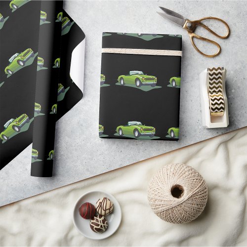 Retro Convertible Green Car Wrapping Paper