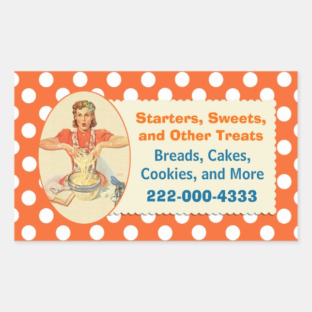Retro Cook Orange Polka Dot Bakery Sticker (Front)