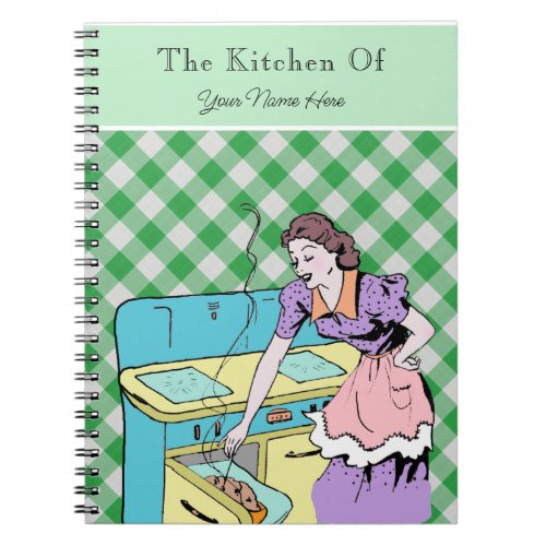 Retro Cookbook Green Plaid Check Recipe Wife Notebook