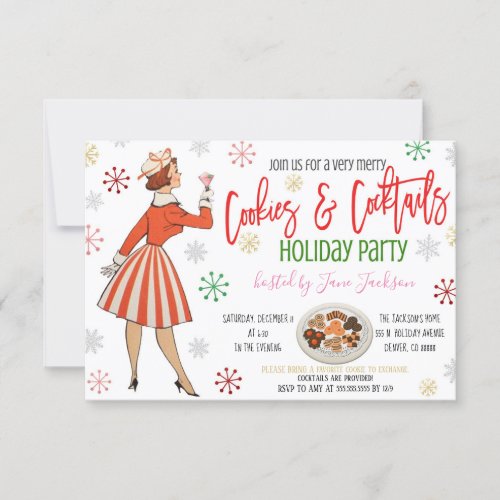 Retro Cookies and Cocktails Christmas Party Invite
