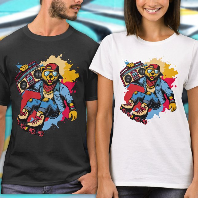 Retro Cool Bear Roller Skates Fun Cartoon Hip Hop T-Shirt (Creator Uploaded)