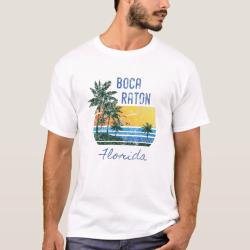 Retro Cool Boca Raton FL Distressed Palm Tree Suns T_Shirt