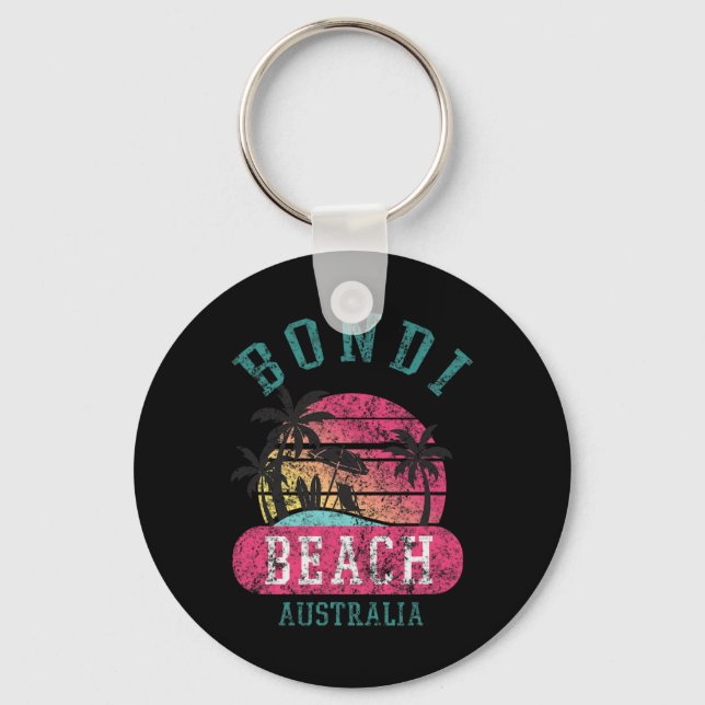 Retro Cool Bondi Beach Australia Beaches Distresse Keychain (Front)