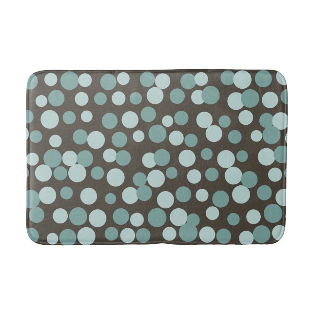 Retro Cool Brown Blue Dots Bathroom Rug Bath Mat (Front)