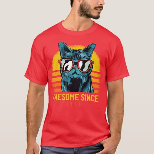 Retro Cool Cat Awesome Since 1971 Awesome Cattitud T_Shirt