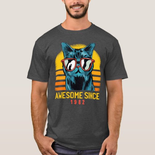 Retro Cool Cat Awesome Since 1982 Awesome Cattitud T_Shirt