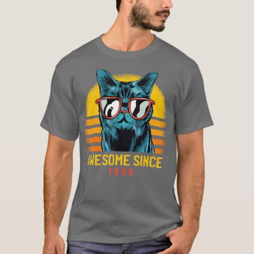 Retro Cool Cat Awesome Since 1986 Awesome Cattitud T_Shirt