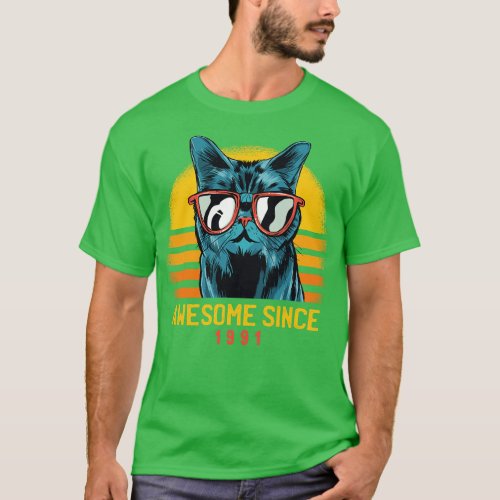 Retro Cool Cat Awesome Since 1991 Awesome Cattitud T_Shirt