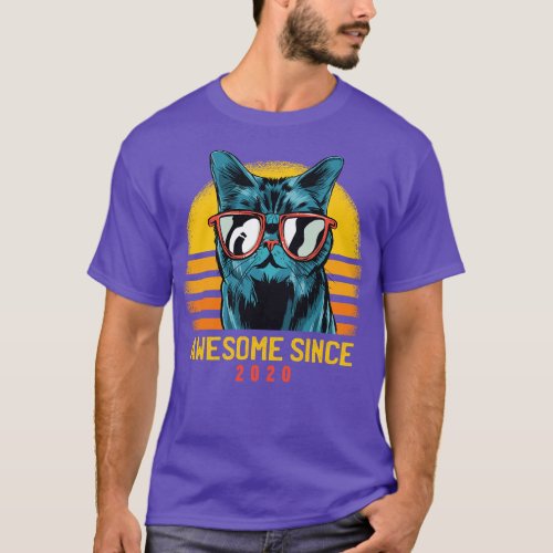 Retro Cool Cat Awesome Since 2020 Awesome Cattitud T_Shirt