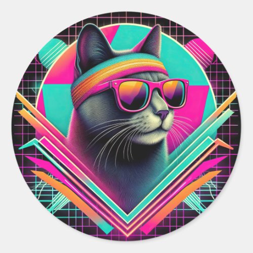 Retro Cool Cat Classic Round Sticker