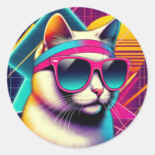 Retro Cool Cat Classic Round Sticker