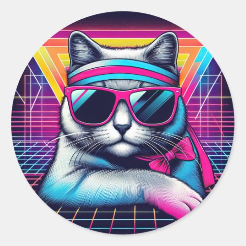 Retro Cool Cat Classic Round Sticker