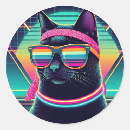 Retro Cool Cat Classic Round Sticker