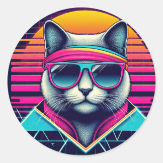 Retro Cool Cat Classic Round Sticker