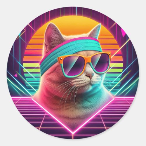 Retro Cool Cat Classic Round Sticker