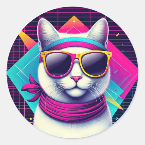 Retro Cool Cat Classic Round Sticker