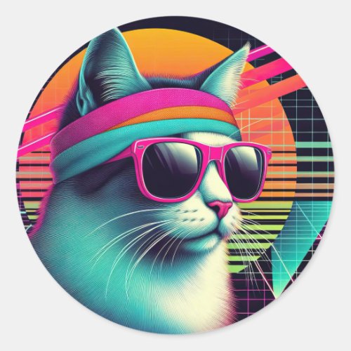 Retro Cool Cat Classic Round Sticker