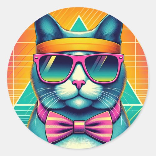 Retro Cool Cat Classic Round Sticker