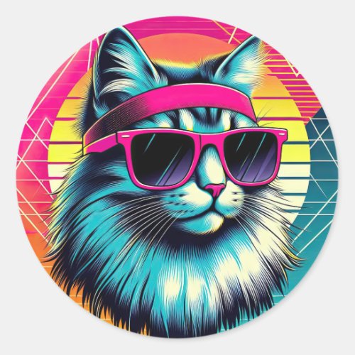 Retro Cool Cat Classic Round Sticker