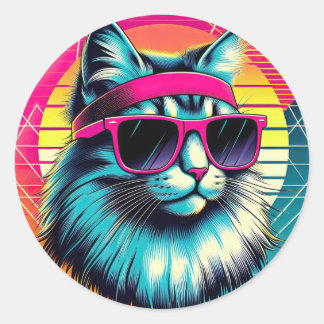 Retro Cool Cat Classic Round Sticker