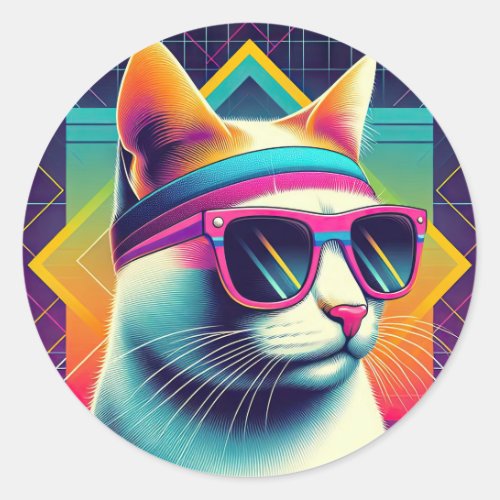 Retro Cool Cat Classic Round Sticker