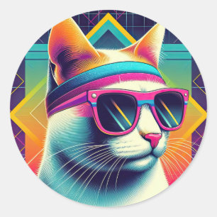 Retro Cool Cat Classic Round Sticker