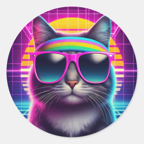 Retro Cool Cat Classic Round Sticker