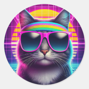 Retro Cool Cat Classic Round Sticker