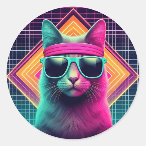 Retro Cool Cat Classic Round Sticker