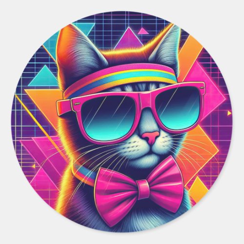 Retro Cool Cat Classic Round Sticker