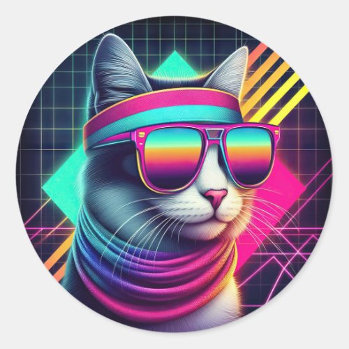 Retro Cool Cat Classic Round Sticker