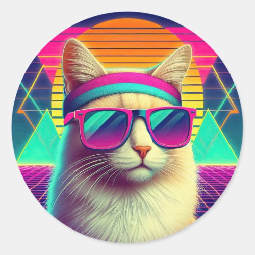 Retro Cool Cat Classic Round Sticker