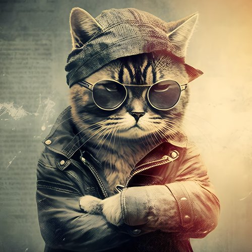 Retro Cool Cat in Leather Jacket Jigsaw Puzzle