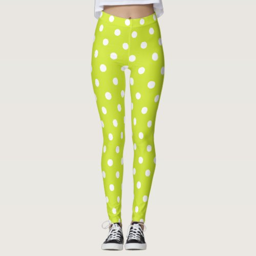 Retro Cool Chic Green Polka Dots Pattern Fashion Leggings