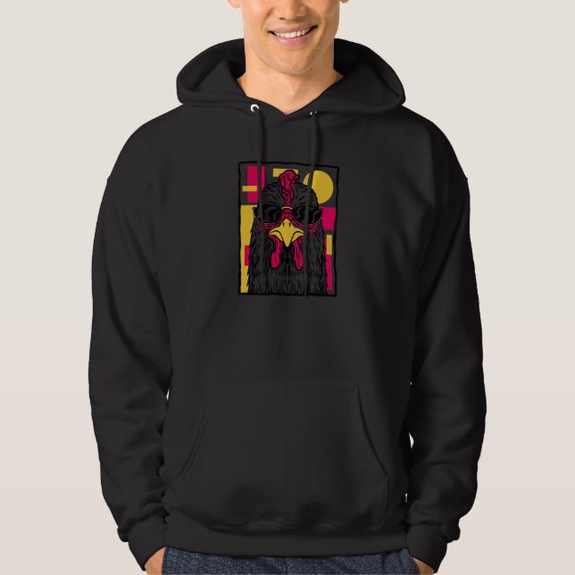 Retro Cool Chicken Wearing Sunglasses Kid Vintage Hoodie (Front)