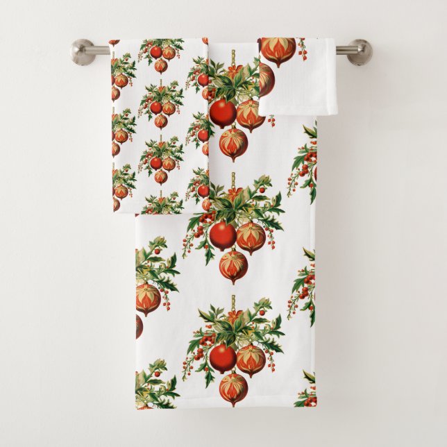 Retro Cool Christmas Tree Decorations Pattern Bath Towel Set (Insitu)