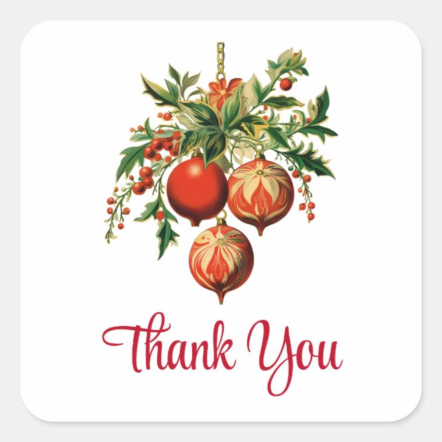 Retro Cool Christmas Tree Decorations Thank You Square Sticker (Front)