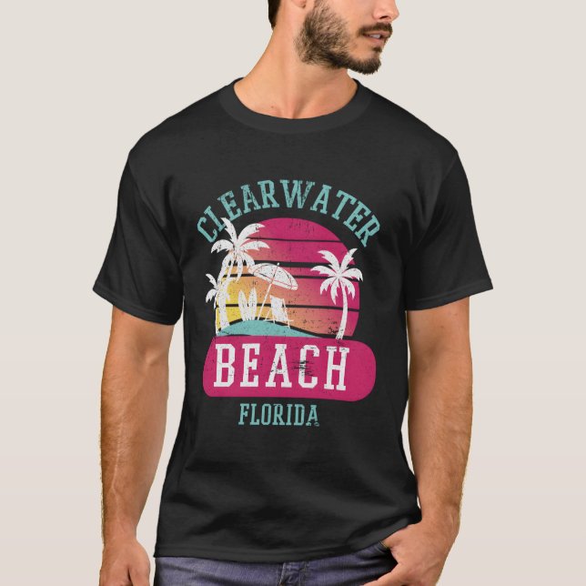 Retro Cool Clearwater Beach Original Florida Sunse T-Shirt (Front)