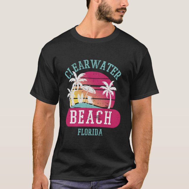 Retro Cool Clearwater Beach Original Florida Sunse T-Shirt (Front)