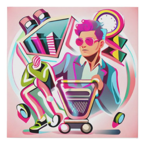 Retro Cool Colorful Synthwave Sunglassed Man Faux Canvas Print