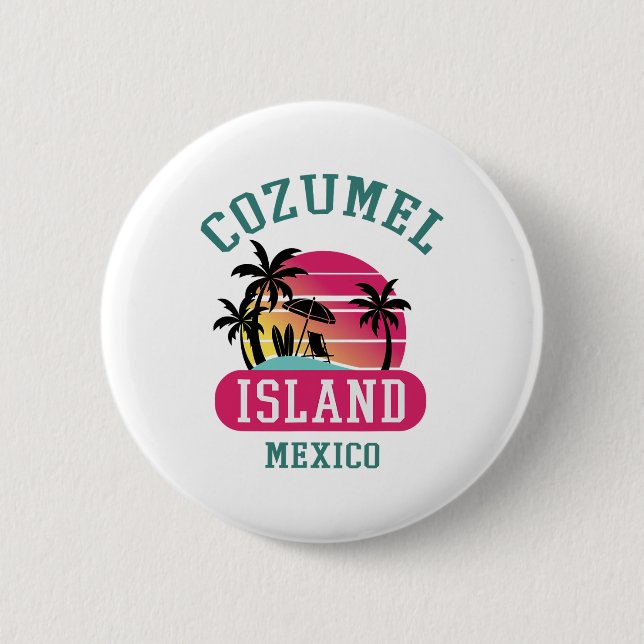 Retro Cool Cozumel Original Mexico Beaches Sunset  Button (Front)