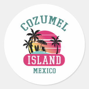 Retro Cool Cozumel Original Mexico Beaches Sunset  Classic Round Sticker