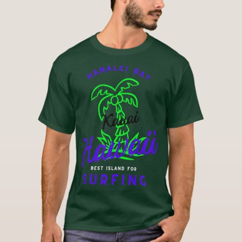Retro cool Hanalei Bay Beach Hawaii Palm Tree T_Shirt